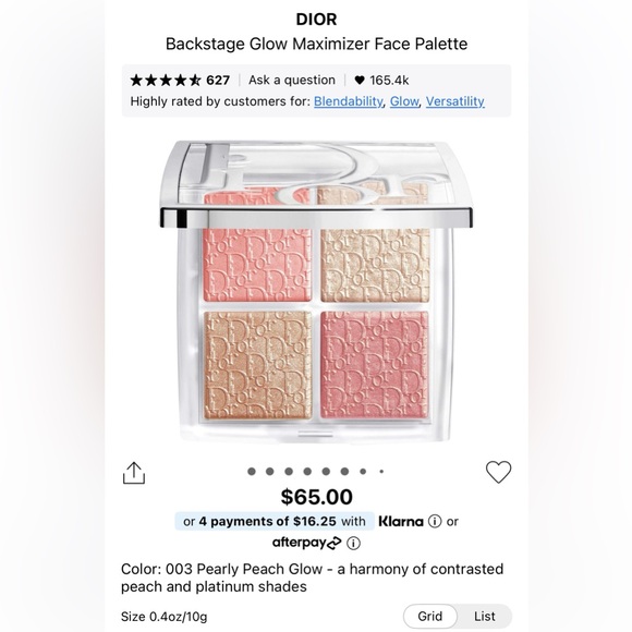 Dior backstage glow palette in pearly peach glow