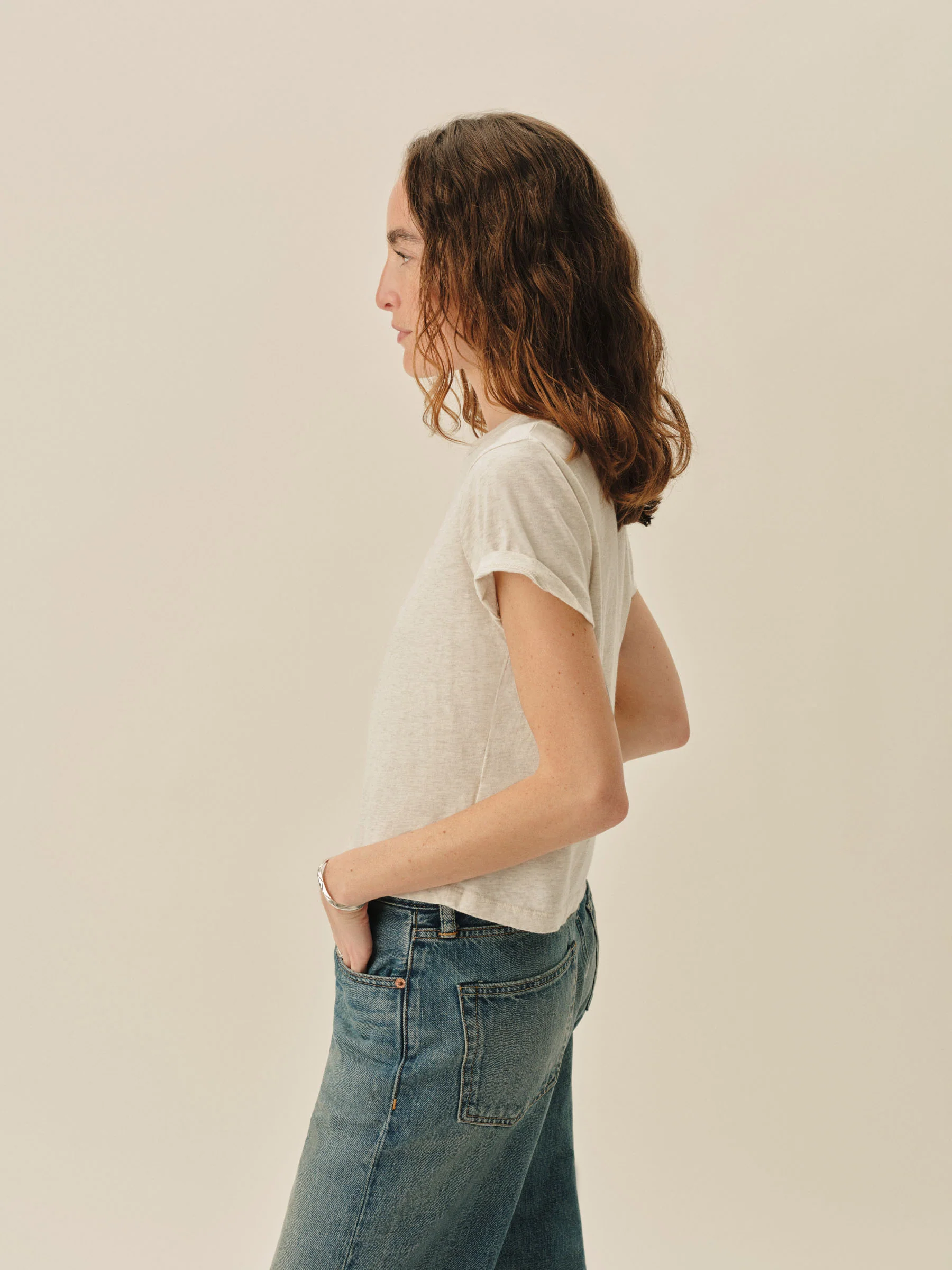 Buck Mason Heather Oat Pima Boxy Crew