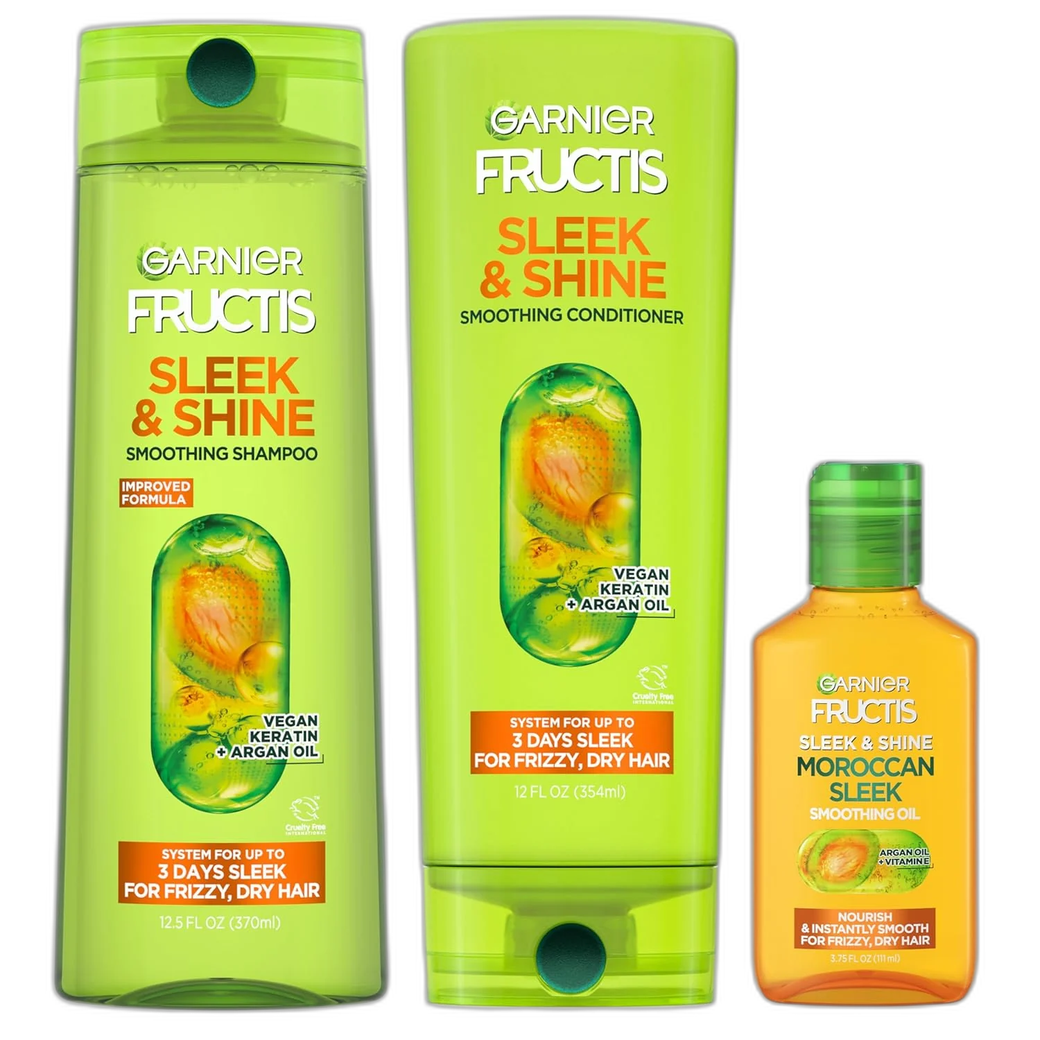 Garnier Fructis Sleek & Shine Shampoo, Conditioner + Moroccan Sleek Oil Set