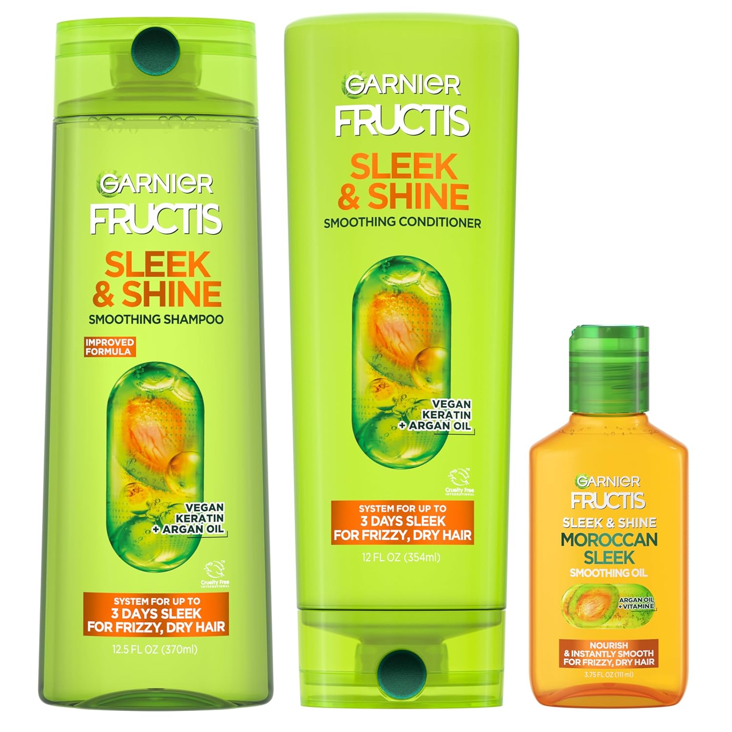 Garnier Fructis Sleek & Shine Shampoo, Conditioner + Moroccan Sleek Oil Set