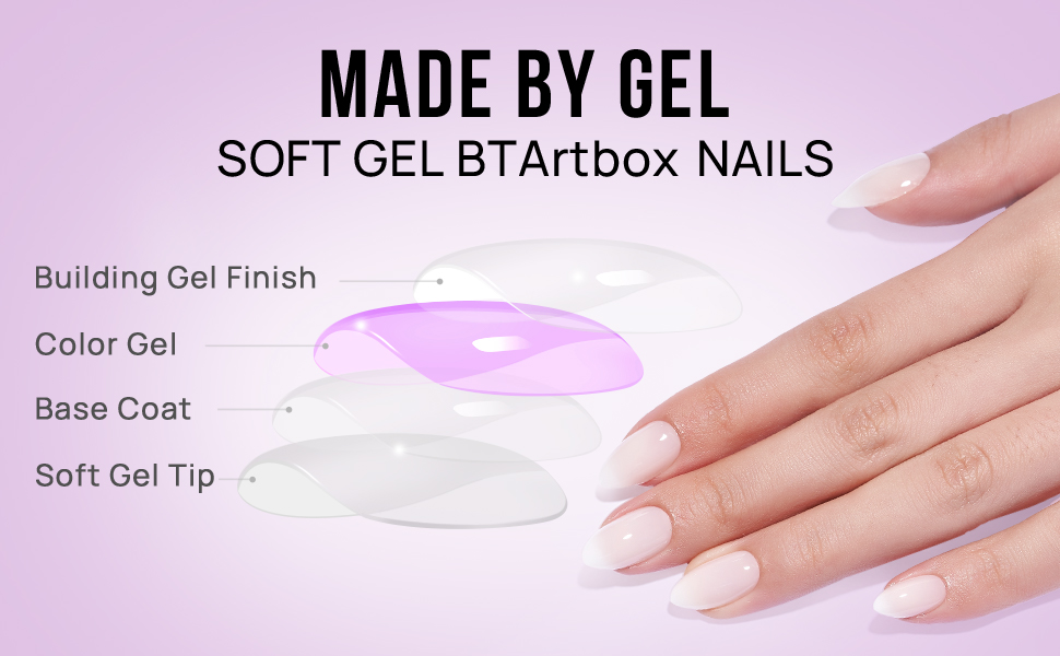 BTArtbox White Press On Nails Short - Soft Gel Press on Nails Almond, White Glue on Nails with Nail Glue, Reusable Stick on Nails in 16 Sizes, Cream Puff