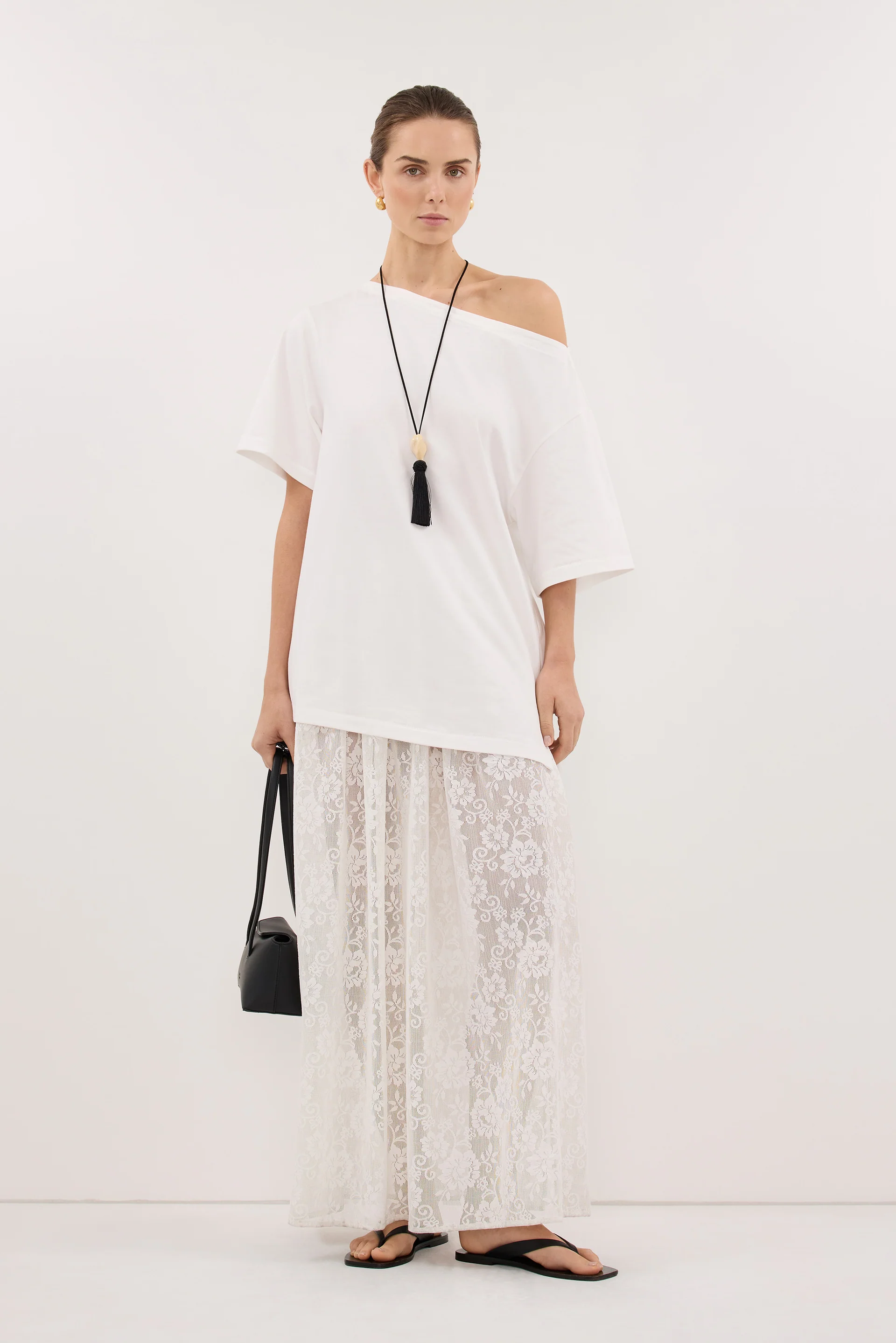 DISSH Boutiques ESME WHITE ASYM BOAT NECK TEE